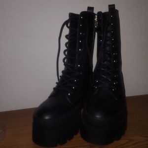 Black Combat Boots, Women's 5